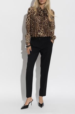 Dolce & Gabbana Silk Shirt With Animal Print, Womens, Brown