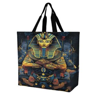 Generic Egyptian Pharaoh Large Reusable Shopping Bag Lightweight Foldable Tote Bags Washable Shoulder Handbag