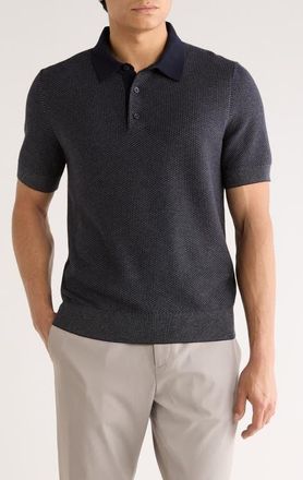 Vince Geometric Jacquard Polo Sweater in Coastal/medium H Grey at Nordstrom, Size X-Large