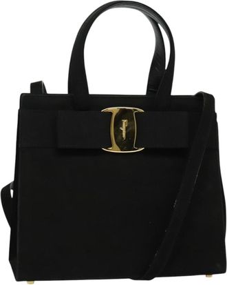 Ferragamo Convertible Vara Bow Tote Suede Black Suede Handbag (Pre-Owned)