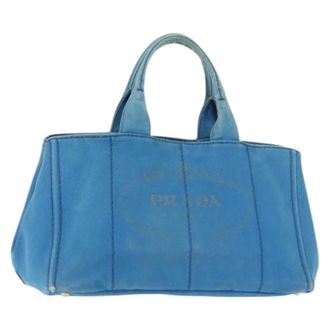 Prada Pre-owned Tote Bags, female, Blue, Size: ONE SIZE Pre-owned Canvas Tote Bag