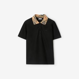 Burberry Check Collar Cotton Polo Shirt, Size: XXS