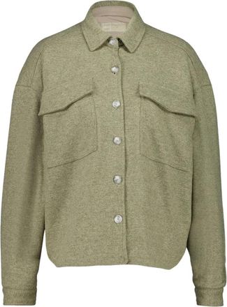 120% Lino Wool-Cashmere Giacca Buttoned Overshirt - Dames - Zomerjassen - Groen - S - Wol - Jassen