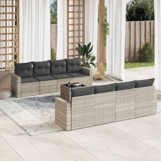 vidaXL Set Muebles Jard&iacute;n 9 Pzas Y Cojines Rat&aacute;n Sint&eacute;tico Gris Claro Vidaxl