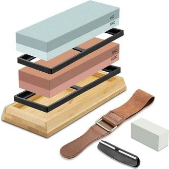 OEM Pierre &Agrave; Aiguiser - 400-1000 Et 3000-8000 - Carbure De Silicium - Base En Bambou - Pierre &Agrave; Aplanir Incluse - Pour Couteaux - 1 Pi&egrave;ce