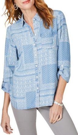 Foxcroft Cole Roll Sleeve Button-Up Shirt in Bluewash at Nordstrom Rack, Size 10