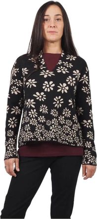 Alessia Santi Truien & Vesten, Dames, Veelkleurig, S, Katoen, Zwarte bloemen V-hals trui
