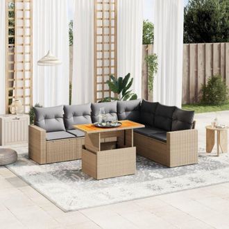 vidaXL Vidaxl - Set Sof&aacute;s De Jard&iacute;n 7 Piezas Y Cojines Rat&aacute;n Sint&eacute;tico Beige