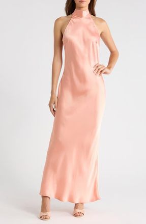 Steve Madden Lara Satin Bias Cut Maxi Dress in Apricot Gelato at Nordstrom, Size X-Large