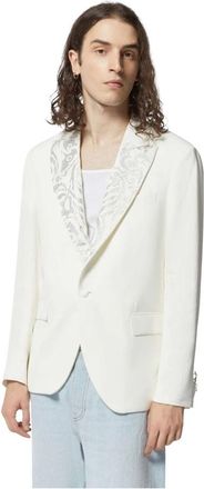 John Richmond Geborduurde Revers Blazer - Heren - Blazers - Wit - 3XL - Leer - Jassen