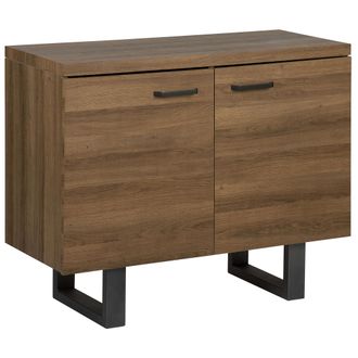 Beliani Aparador De 2 Puertas De Madera Oscura Con Pat&iacute;n Gris Base De Metal Asas De Aluminio Gabinete Con Estantes Industrial Timber