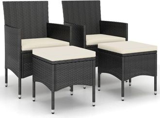 vidaXL Vidaxl - Juego de silla de jardín y taburete 4 piezas ratán pe negro