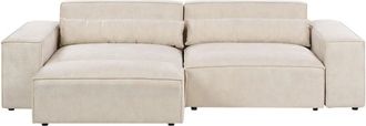 Beliani Modular Sofa 2 Seater HELLNAR Velvet Light Beige with Ottoman