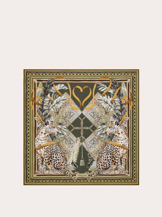 Ferragamo Women Feline print silk foulard Green
