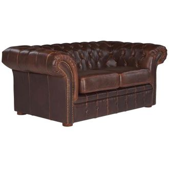 Vente-Unique Vente-unique - Divano 2 posti Chesterfield in pelle invecchiato - Marrone - clotaire