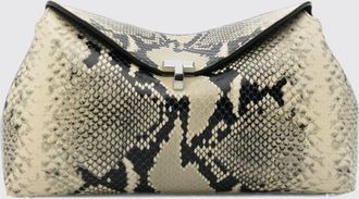 Toteme T-Lock Python-Print Leather Clutch with Metal Closure