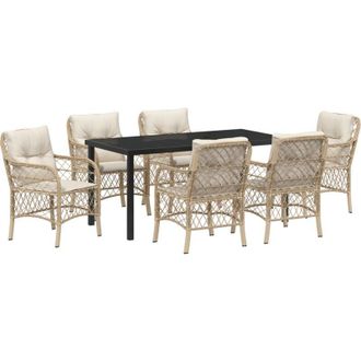 vidaXL Conjunto De Comedor De Jard&iacute;n Con Coj&iacute;n 7 Pcs Beige Polirat&aacute;n Vidaxl