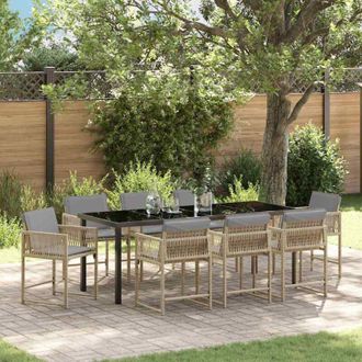 vidaXL Conjunto De Comedor De Jard&iacute;n 9 Pcs Beige Rat&aacute;n Sint&eacute;tico Vidaxl