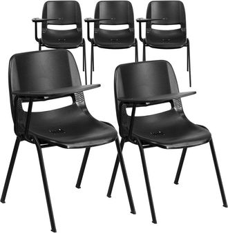 Flash Furniture 5 Pk. Black Ergonomic Shell Chair with Right Handed Flip-Up Tablet Arm