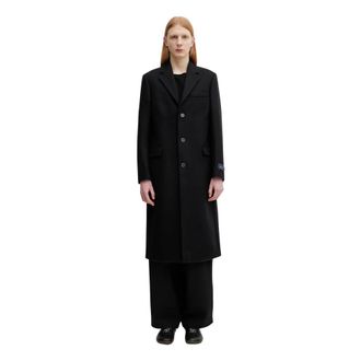 Sporty & Rich Signature Logo Wol Jas - Heren - Mantel - Zwart - M - Wol - Jassen
