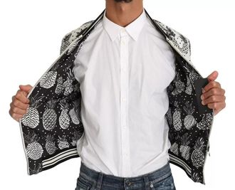 Dolce & Gabbana Mens White Black Pineapple Bomber Coat Jacket Polyester Clothing