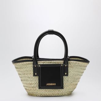 Jacquemus Soli mini woven basket bag in palm and black leather