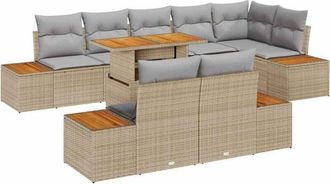 vidaXL Garden Sofa Set with Storage 9 pcs Beige Poly rattan vidaXL