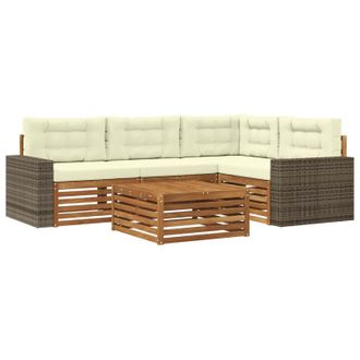 vidaXL Conjunto De Sof&aacute;s De Exterior 5 Pcs Natural Y Crema Vidaxl