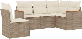 vidaXL Vidaxl - Juego De Sof&aacute;s Jard&iacute;n Con Cojines 5 Pzas Rat&aacute;n Sint&eacute;tico Beige