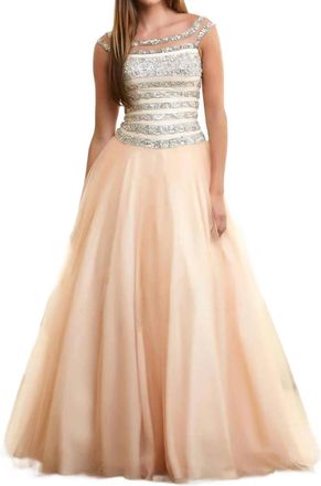 Mac Duggal Sequin Ball Gown In Nude/silver
