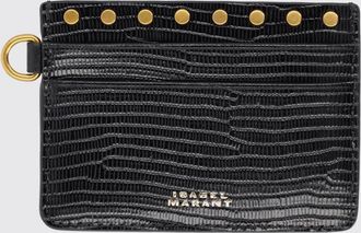Isabel Marant Portacarte piatto in pelle bovina con borchie e anello metallico