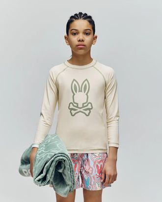 Psycho Bunny Kids Long Sleeve Rashguard 031 WHITE CAP GRAY / M/10-12