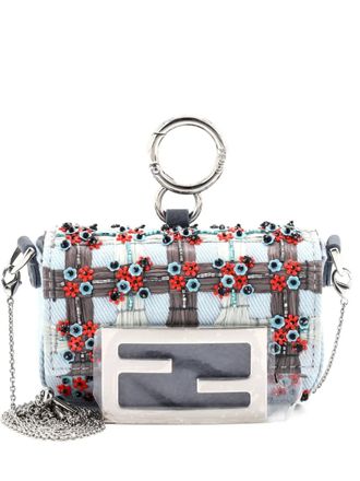 Fendi Chain Baguette Charm Bag Embellished Denim Nano crossbody bag - Blue
