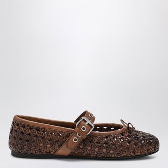 Miu Miu Ballerine traforate in pelle color Cognac