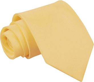DQT Plain Glossy Satin Polyester Wedding Classic Neck Tie for Men in Pale Yellow