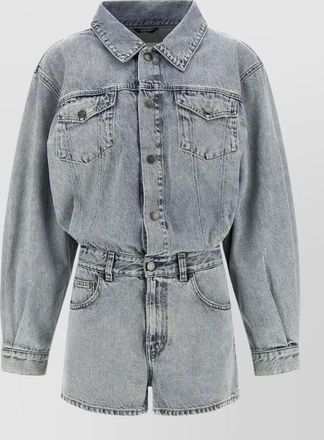 Haikure denim long sleeve belted shirt playsuit