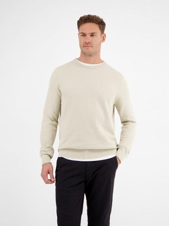 Lerros Strickpullover LERROS Leichter Strickpullover mit schmaler Rippstruktur, Herren, Gr. XXL, weiss (bone wei&szlig;), 100% Baumwolle, Rundhals, Pullover Strick