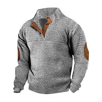 Generic Cardigans For Men Uk Quarter Zip Jumper Men Warm Stand Up Pullover Long Sleeve Comfortable Casual Hoodless Sweatshirt Loose Fit Fashion Versatile Knit