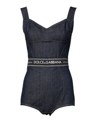 Dolce & Gabbana Denim Romper met Hartvormige Halslijn en Aansluiting