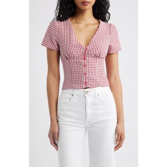 Princess Polly Isolda Gingham Button-Up Top in Red Gingham at Nordstrom, Size 10