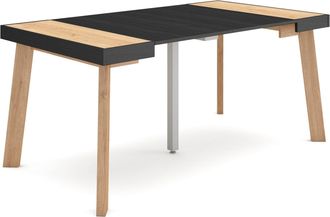 Skraut Home Skraut Home - Mesa Consola Extensible, Mesa Comedor Plegable, 160, Para 8 Comensales, Patas De Madera, Estilo Moderno, Roble Y Negro