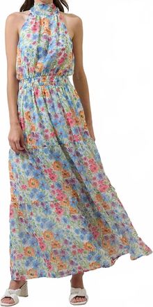 Sugarlips Ezia Garden Jetter Halter Maxi Dress In Blue Pink Yellow