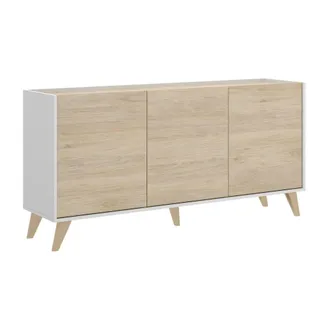 Dmora Credenza Afrodite, Buffet Da Soggiorno, Madia Moderna Da Salotto A 3 Ante, 155x43h75 Cm, Rovere E Bianco - Dmora