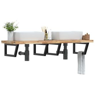 Berkfield Home Basin Shelf Wall Mounted Steel & Solid Wood Acacia in Brown