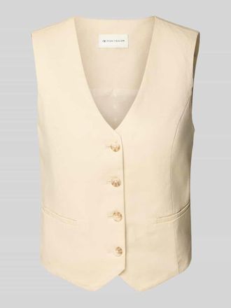 Tom Tailor Slim Fit Anzugweste aus Twill in Beige, Gr&ouml;&szlig;e 38