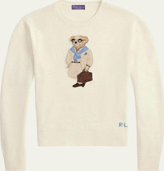 Ralph Lauren Purple Label Mens Silk Knit Polo Bear Crewneck Sweater