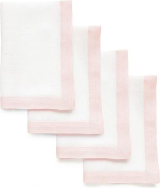 Solino Home Linen Dinner Napkins Set of 4, 20 x 20 Inch for Dining Table, Holiday and Everyday Table Decor - Classic in Blush Pink And White at