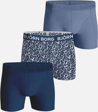 Björn Borg Mens 3-Pack Mixed Leaf Print Boxer Briefs, Blue - Navy - Size: 37/36/32