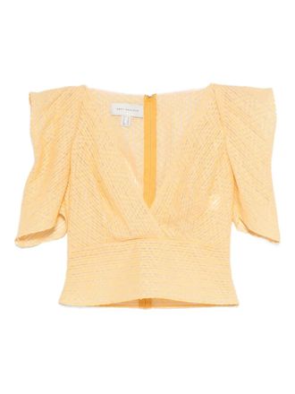 Gemy Maalouf puff-sleeve V-neck top - women - Polyester - 38 - Yellow