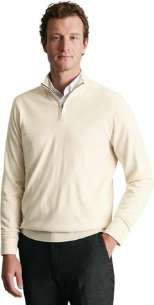 CHARLES TYRWHITT Merino Zip Neck Long Sleeve Sweater in Cream at Nordstrom, Size Xxx-Large